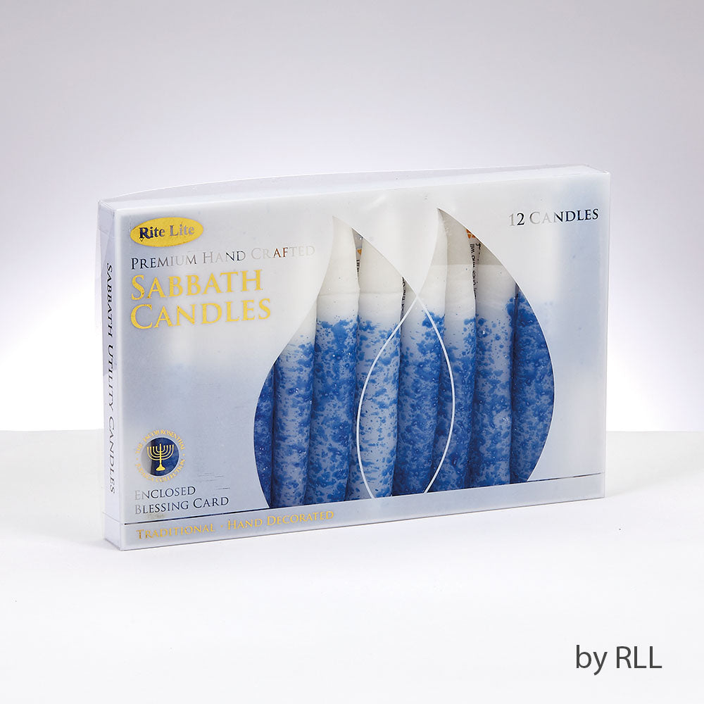 Splatter Blue Shabbat Candles